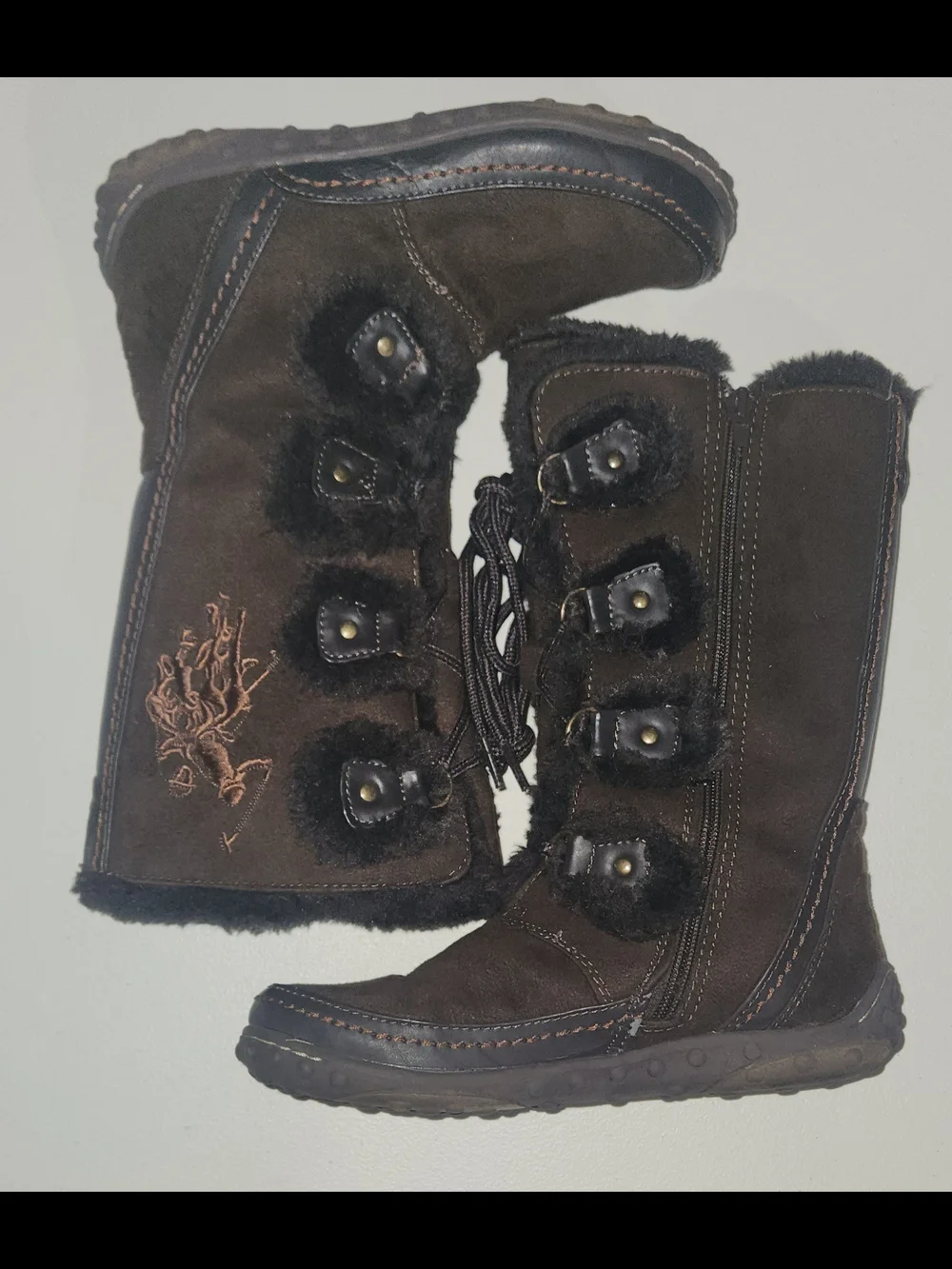Big Kids Brown Faux-Fur Lace-Up Winter Boots Size 5.5